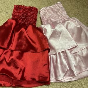 Red and pink metallic skirts
